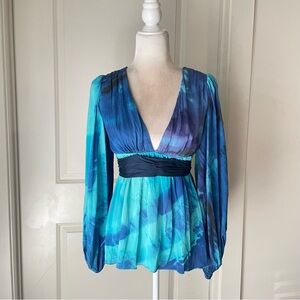 Alice + Olivia Babydoll Silk Tie Dye Balloon sleeves Top Size XS